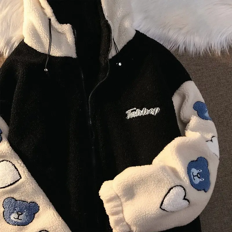 Зимний модный кардиган с вышивкой животного, Женская толстовка на молнии, утепленные свободные топы из овечьей шерсти, Черный свитшот, пальто
Зимний модный кардиган с вышивкой животного, Женская толстовка на молнии, утепленные свободные топы из овечьей шерсти, Черный свитшот, пальто