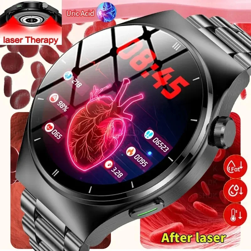 

650nm Laser Therapy Blood Glucose Uric Acid ECG+PPG BT Call Smartwatch Men Heart Rate Full Touch Screen Fitness Smart Watch 2023
