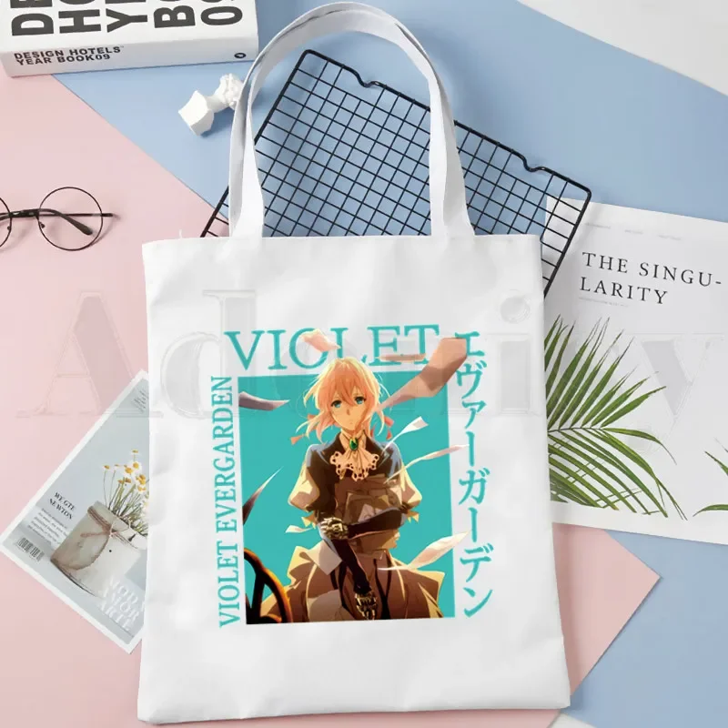 

Violet Evergarden Tote Bag Unisex Canvas Bags Cattleya Baudelai Shopping Bags Printed Casual Cute Shoulder Bag Foldable