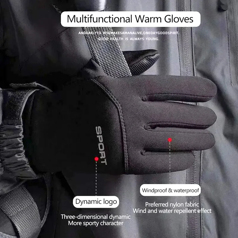 

Men Anti-Skid Full Fingers Cycling Gloves Waterproof Keep Warm Touch Screen Fleece Lining Sports Outdoor Non-Slip Winter