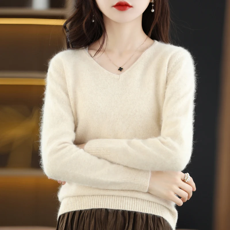 Women's Sweater Mink Wool V-neck Pullover Long Sleeve Autumn Winter Knitting Underlay 2022 New Versatile Slim Fit Korean Version
Women's Sweater Mink Wool V-neck Pullover Long Sleeve Autumn Winter Knitting Underlay 2022 New Versatile Slim Fit Korean Version