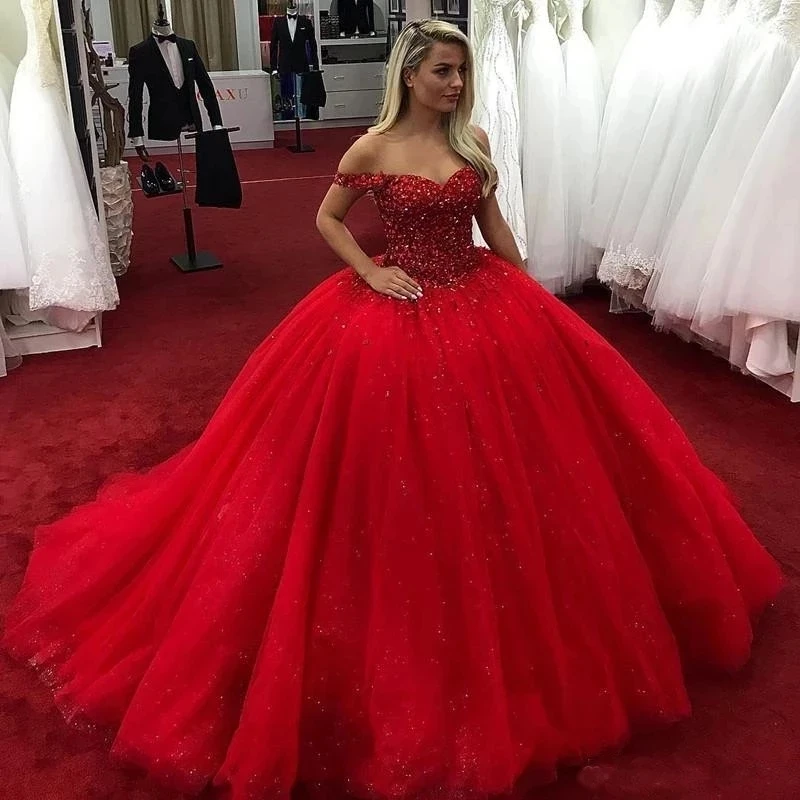 Angelsbridep Sexy Off-Shoulder Crystals Red Sweet 16 Ball Gown Quinceanera Dresses Beaded Princess Party Gowns Plus Size
Angelsbridep Sexy Off-Shoulder Crystals Red Sweet 16 Ball Gown Quinceanera Dresses Beaded Princess Party Gowns Plus Size