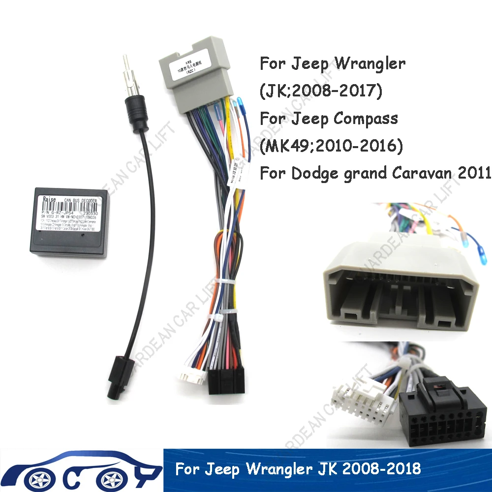 

For Jeep Wrangler JK 2008-2018 Aftermarket DVD Radio Player Stereo Installation Car 16pin Android Wiring Harness With Canbus