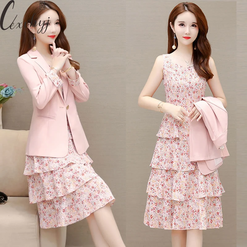 Korean Chiffon Dress Suits Women Formal Long Sleeve Blazer+Riund Neck Cake Dress Two Peice Sets Plus Size Dress Outfits L-4XL
Korean Chiffon Dress Suits Women Formal Long Sleeve Blazer+Riund Neck Cake Dress Two Peice Sets Plus Size Dress Outfits L-4XL