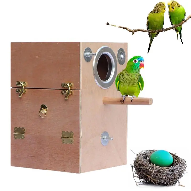 

Wood Bird Breeding Nest Parrot Mating Box Cage Anti Bite Design Multi-function Easy To Install Parakeet Nesting Box Bird House