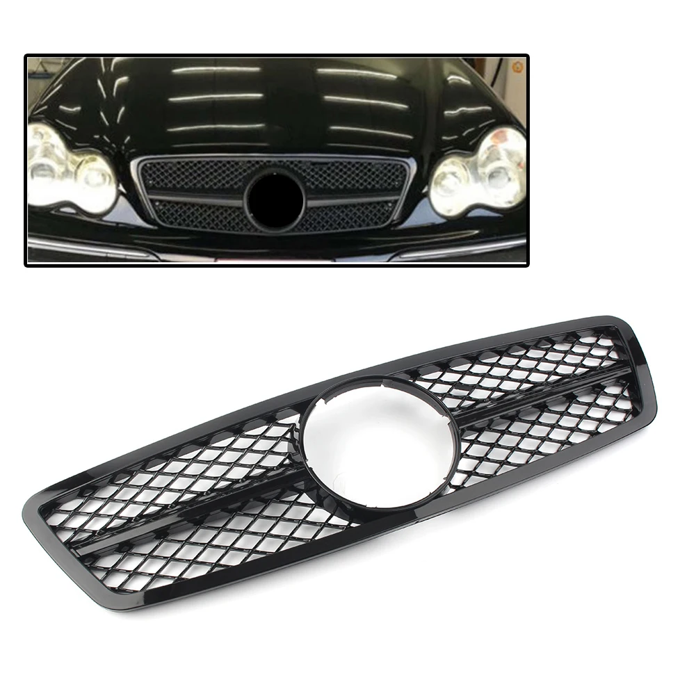 

Car Front Grille Upper Grill For Mercedes-Benz C-Class W203 C280 C320 C240 C200 2000-2006 AMG Styling Sedan Gloss Black ABS