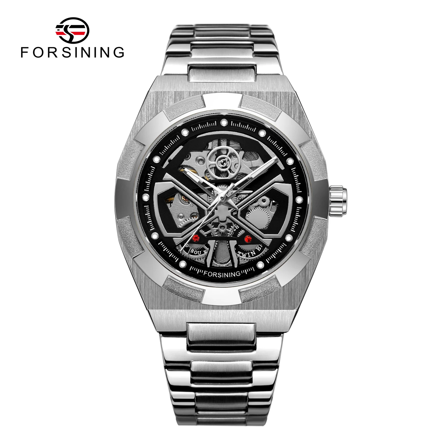 

2023 Forsining Top Brand New Men Mechanical Automatic Business Full Stainless Steel Montre Homme Luminous Hands Skeleton Watches