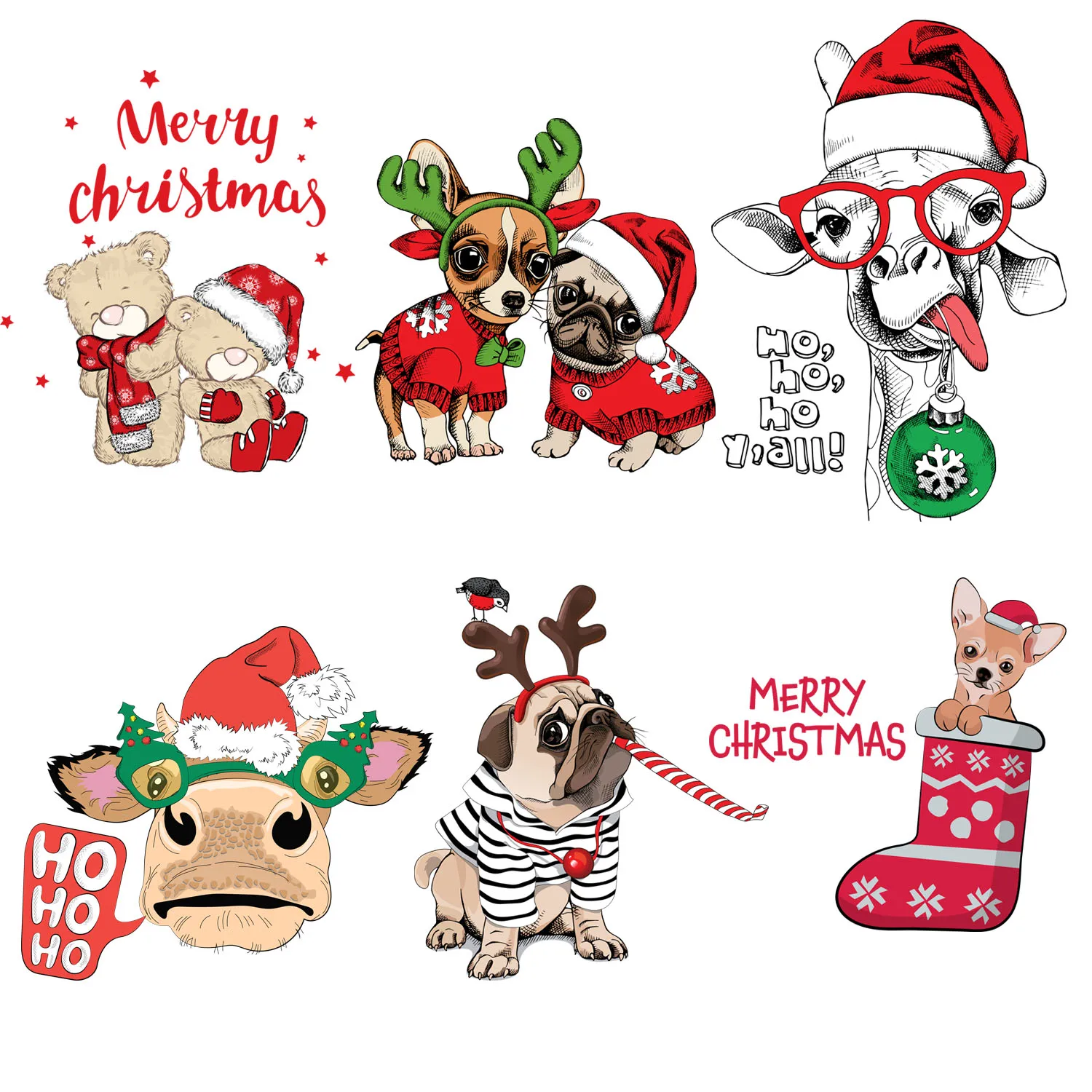 

6-Pcs animal Christmas Themed Iron-On Transfer Stickers,Vinyl Heat Transfer Patches for DIY Garments Backpack Heat Transfer Film