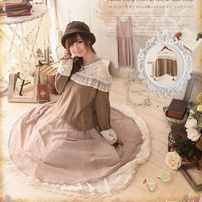 Harajuku Mori Girl Sweet Dress Women Two Pieces Lace Loose Version Long Sleeved Knit Lace Embroidery Female Vintage Dresses A176
Harajuku Mori Girl Sweet Dress Women Two Pieces Lace Loose Version Long Sleeved Knit Lace Embroidery Female Vintage Dresses A176
