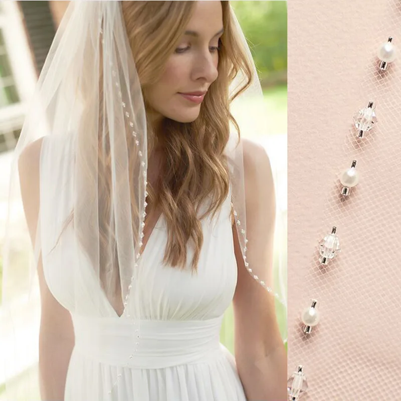 LZPOVE Free Shipping White Lvory 1 Tier Fingertip Wedding Veils Crystal Pearls Cut Edge Bridal Veil with Comb Bridal Accessories
LZPOVE Free Shipping White Lvory 1 Tier Fingertip Wedding Veils Crystal Pearls Cut Edge Bridal Veil with Comb Bridal Accessories