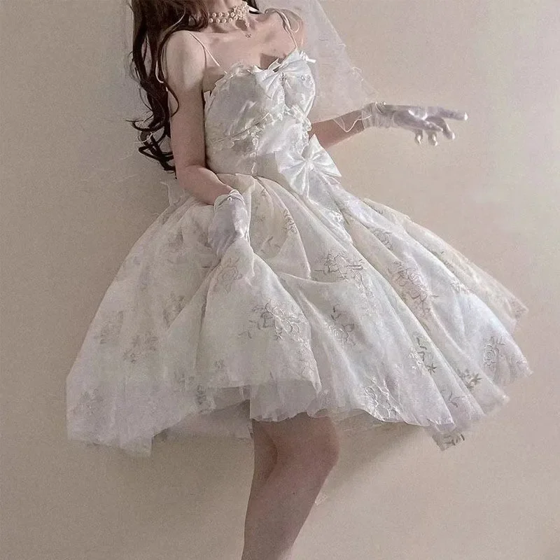 

MAGOGO Japanese Sweet Lolita Strap Dress Women Victorian Vintage Princess Party Wedding Dresses Girl Flower Lace Bow Elegant JSK