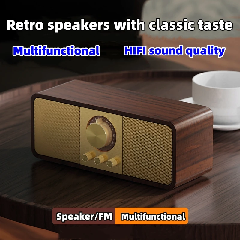 

Wooden Wireless Bluetooth Speakers Retro Classic Soundbox Super Bass Subwoofer FM Radio Support TF U Disk AUX IN Music Playback