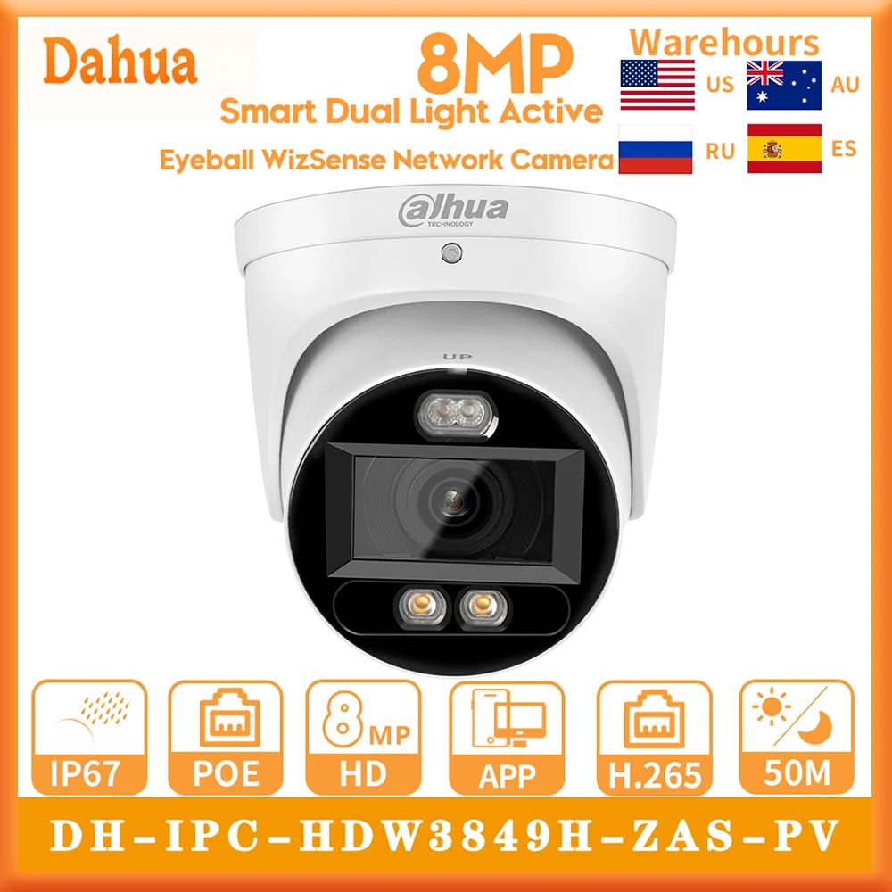 

Dahua 8MP DH-IPC-HDW3849H-ZAS-PV Built-in Dual Smart Dual Light Active Deterrence Vari-focal Eyeball WizSense Network Camera