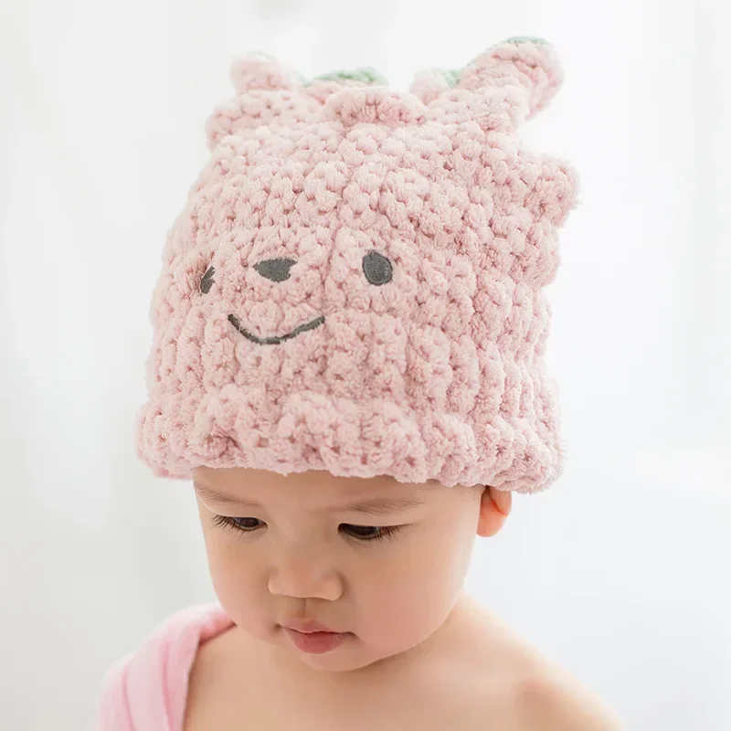 

Children pineapple dry hair cap coral fleece absorbent quick-drying Baotou animal cute ear shower cap.