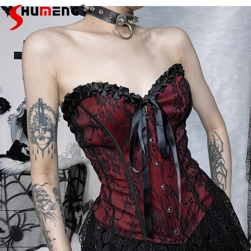 New French Retro Strapless Top Fishbone Corset Red Costume Sexy Tube Top Hot Girl Waist-Controlled Cool Camisoles Women Clothing
New French Retro Strapless Top Fishbone Corset Red Costume Sexy Tube Top Hot Girl Waist-Controlled Cool Camisoles Women Clothing