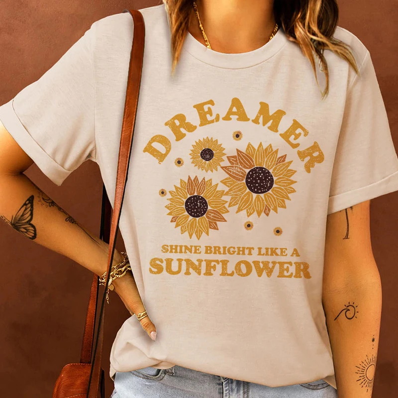 

Sunflower Dreamer Inspirational T Shirt Vintage Boho Floral Print Tshirts Ladies Cute Aesthetic Graphic Tees Tops Woman Clothes