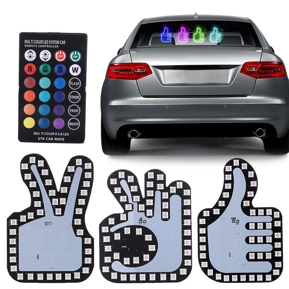 

Universal Fun Car Middle Finger LED Light with Remote Car Gadgets Road Rage Sign Funny Rear Window Gesture Light Car Accessories