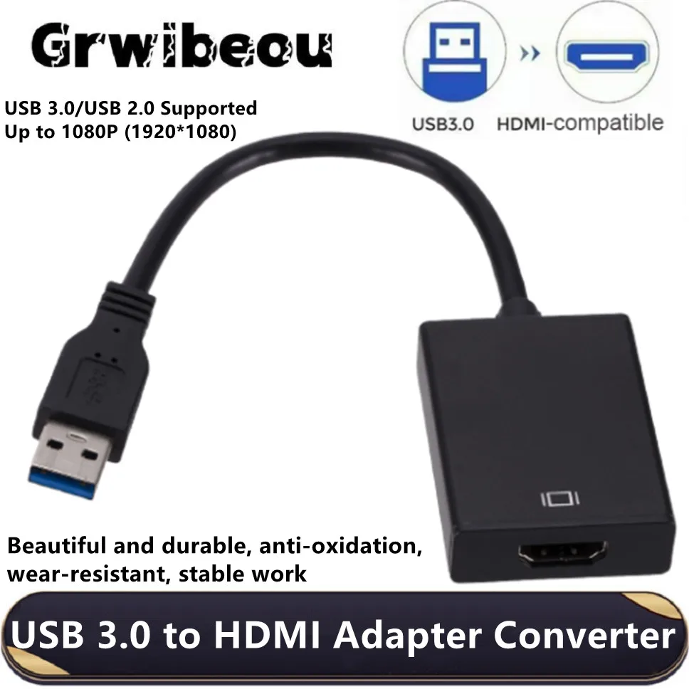 USB 3.0 to HDMI Adapter 1080P USB 3.0 to HDMI Video Graphics Cable Converter for Projector HDTV PC Laptop Windows XP 7/8/8.1/10
USB 3.0 to HDMI Adapter 1080P USB 3.0 to HDMI Video Graphics Cable Converter for Projector HDTV PC Laptop Windows XP 7/8/8.1/10
