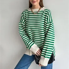 Spring New Women Striped Sweater Casual Contrast Color Loose Long-sleeved Round Neck Knitted Sweaters Pullover Sweatershirt
Spring New Women Striped Sweater Casual Contrast Color Loose Long-sleeved Round Neck Knitted Sweaters Pullover Sweatershirt