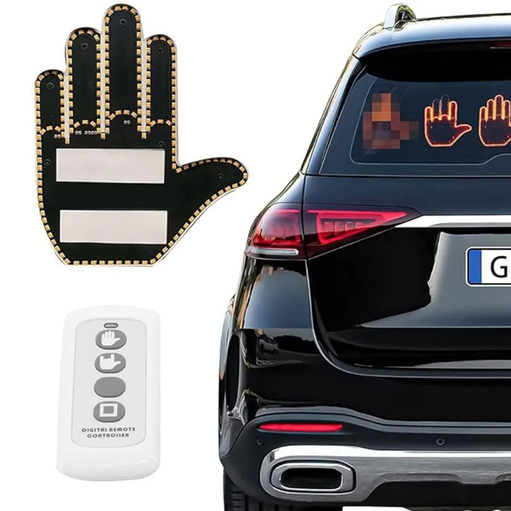 

Universal Fun Car Middle Finger LED Light with Remote Car Gadgets & Road Rage Sign Funny Rear Window Sign Car Accessories