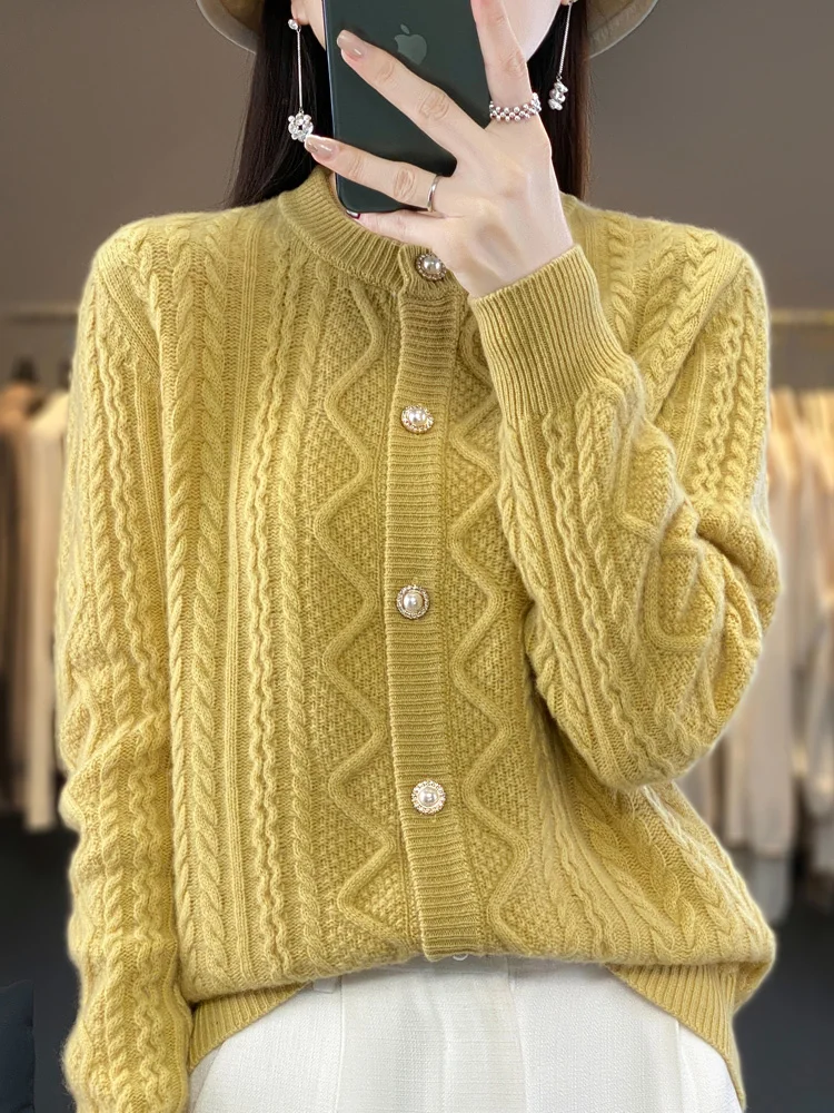2023 New Autumn Winter Thick Sweater For Women 100% Merino Wool Cardigan O-Neck Long Sleeve Twist Warm Cashmere Knitwear Tops
2023 New Autumn Winter Thick Sweater For Women 100% Merino Wool Cardigan O-Neck Long Sleeve Twist Warm Cashmere Knitwear Tops