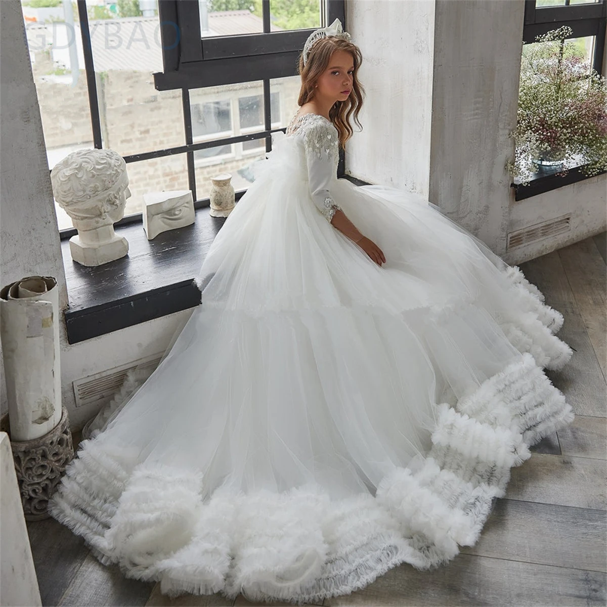 Long Sleeves Flower Girl Dresses Scoop Puffy Tulle A-line Lace Baby Girls Party Dress Beaded First Communion Gown
Long Sleeves Flower Girl Dresses Scoop Puffy Tulle A-line Lace Baby Girls Party Dress Beaded First Communion Gown