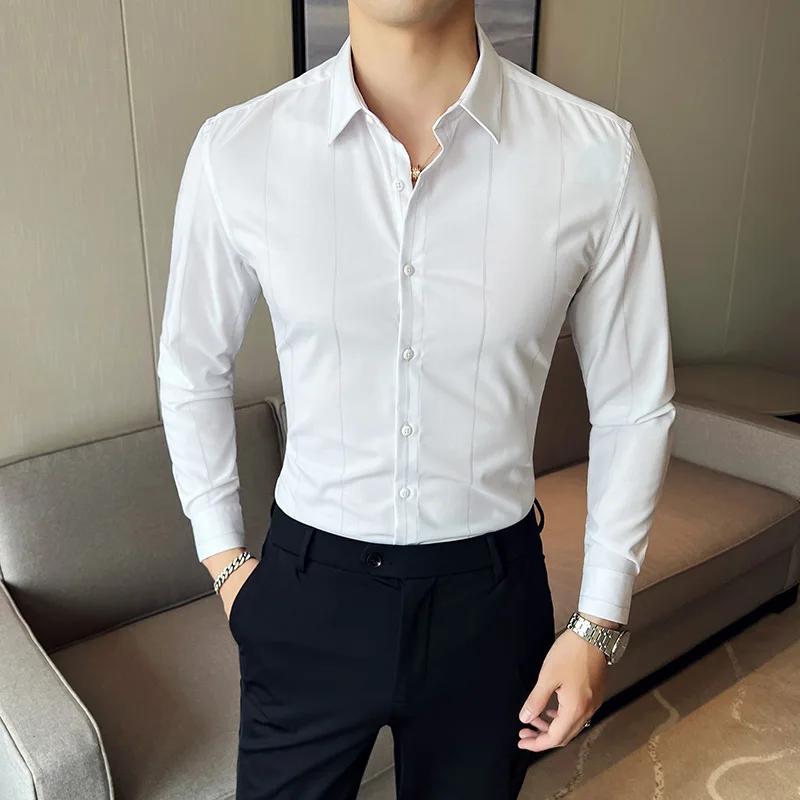 Brand Camisas De Hombre Manga Larga Streetwear Exquisite Long Sleeve Social Men Striped Shirt Slim Shirt Business Dress Shirts
Brand Camisas De Hombre Manga Larga Streetwear Exquisite Long Sleeve Social Men Striped Shirt Slim Shirt Business Dress Shirts