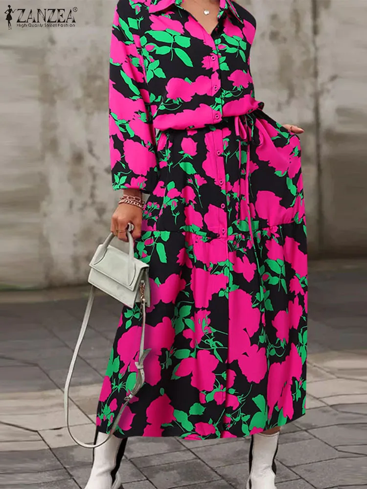 Women Shirt Dresses Holiday ZANZEA Fashion Autumn Drawstring Maxi Dresses Bohemian Printed Lapel Vestidos Oversized Loose Robes
Women Shirt Dresses Holiday ZANZEA Fashion Autumn Drawstring Maxi Dresses Bohemian Printed Lapel Vestidos Oversized Loose Robes