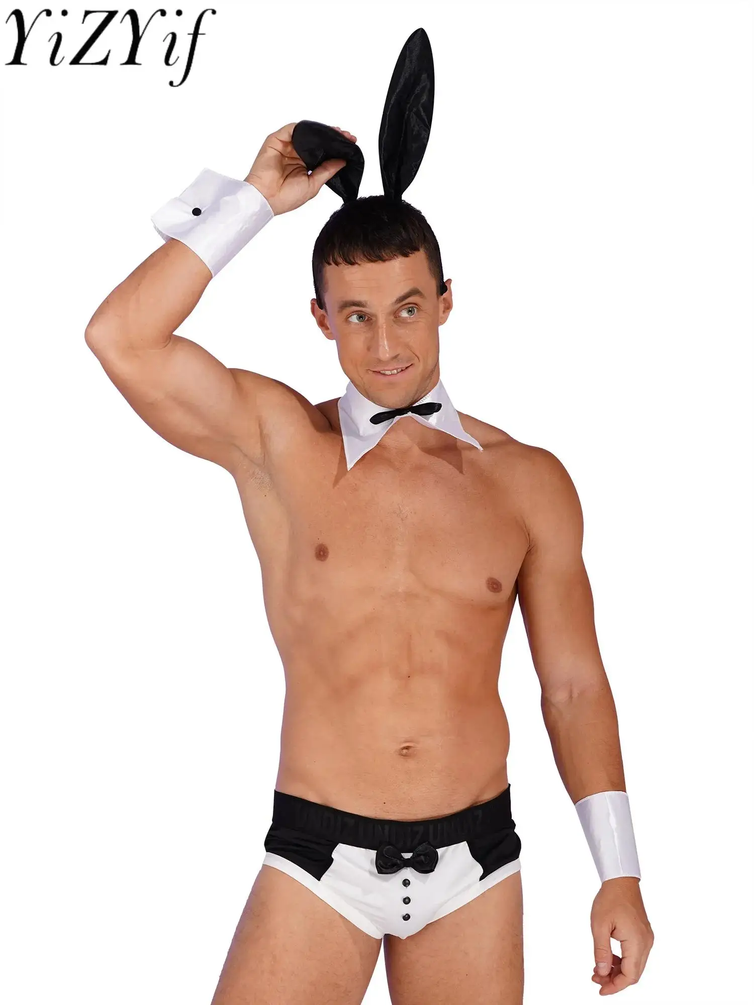 

Men's Sexy Bartender Costume Waiter Tuxedo Outfit Erotic Role Play Clubwear Underwear Set Briefs Bunny Cosplay Lingerie Outfits