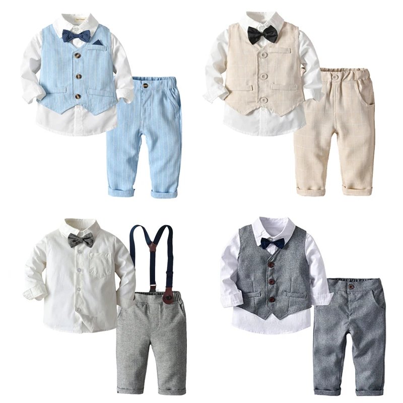 

Baby Boy Clothing Sets Infants Newborn Boy Clothes Long Sleeve Tops+Vest+Overalls 3PCS Outfits Autumn Kids Bebes Clothing