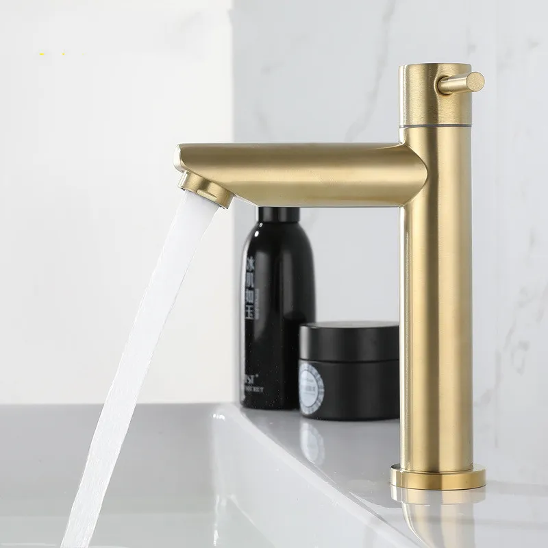 Tuqiu Brushed Gold Bathroom Faucet Basin Faucets Single Cold Sink Faucet Water Crane Deck Mounted Bathroom Tap
Tuqiu Brushed Gold Bathroom Faucet Basin Faucets Single Cold Sink Faucet Water Crane Deck Mounted Bathroom Tap
