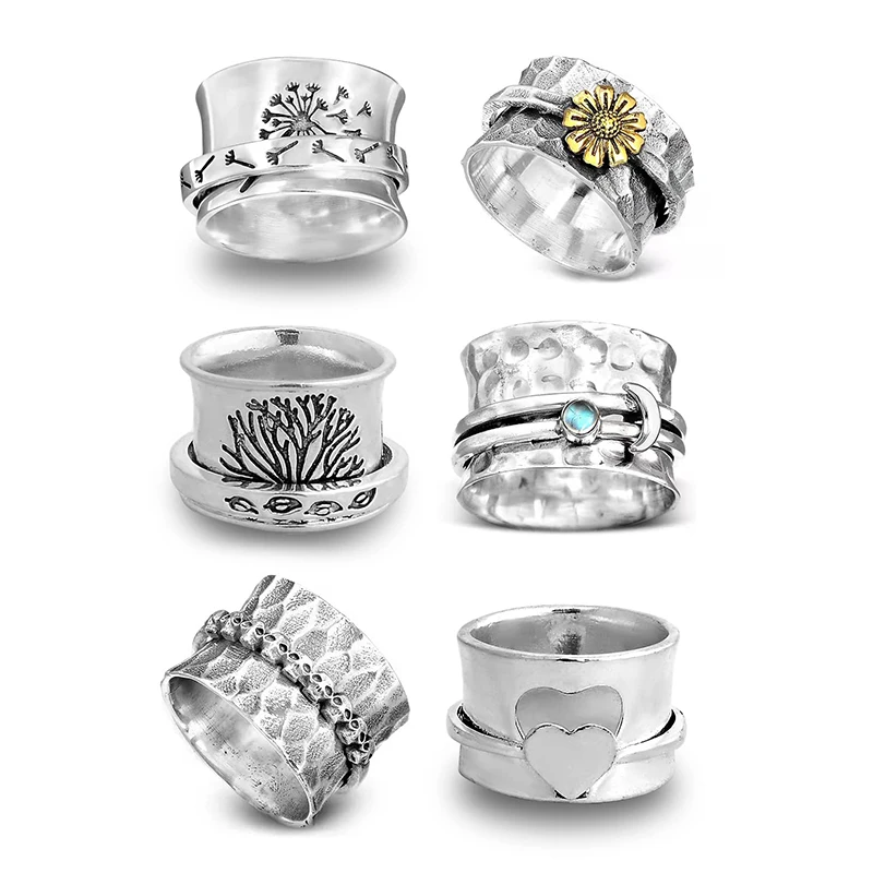 Dandelion Spinner Rings, Vintage Engraved Anxiety Rings, Goth Chunky Band Fidget Ring Boho Style of Tree of Life for Women Girl
Dandelion Spinner Rings, Vintage Engraved Anxiety Rings, Goth Chunky Band Fidget Ring Boho Style of Tree of Life for Women Girl