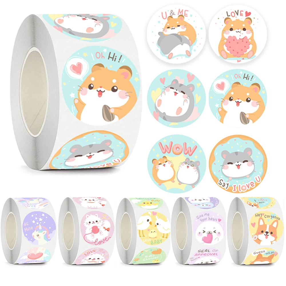 

500Pcs/Roll Cartoon Animal Round Stickers DIY Party Baking Gift Packing Decoratons Stickers Children Stationery