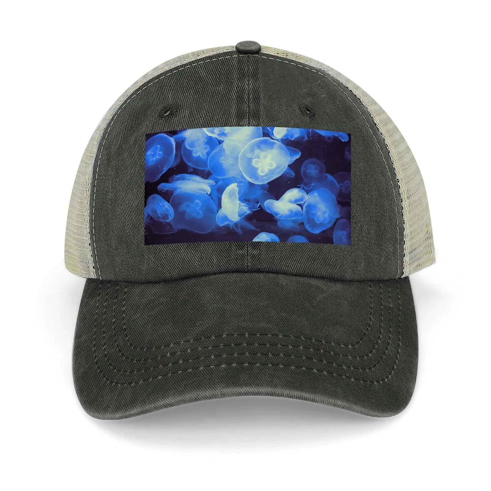 

Blue Jellyfish Pattern Design Cowboy Hat beach hat Sun Cap Hat Luxury Brand Baseball Men Women's