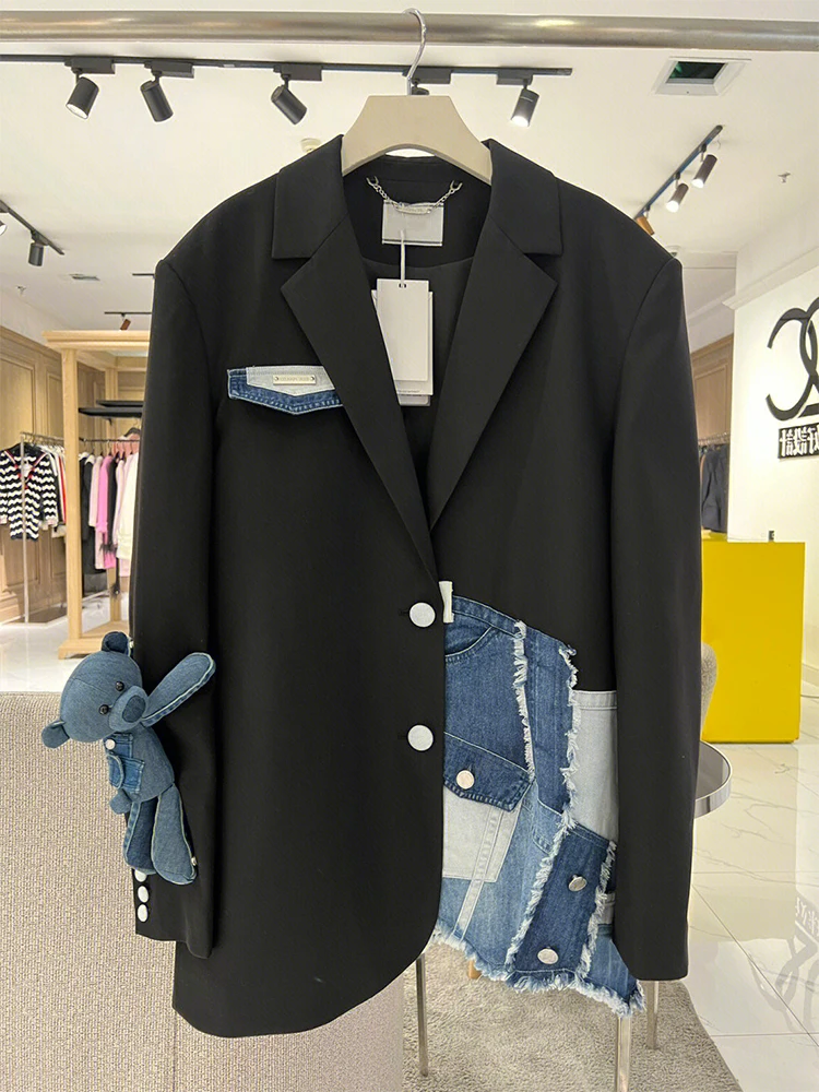Tannt Women Blazer Denim Patchwork Asymmetry Oversize Winter Jacket Irregular Fashion Loose Long Color Matching Suit Coats 2023
Tannt Women Blazer Denim Patchwork Asymmetry Oversize Winter Jacket Irregular Fashion Loose Long Color Matching Suit Coats 2023