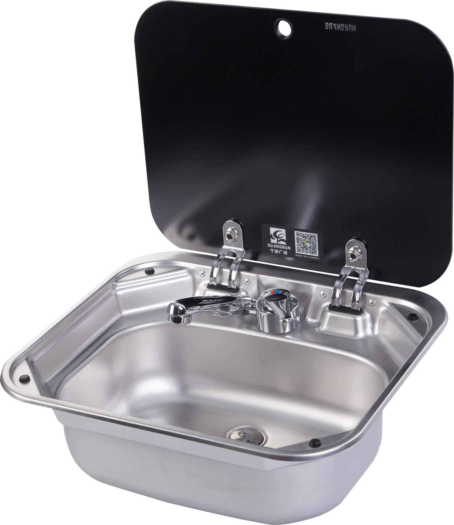 Folding RV Caravan 420 mm Tempered Glass Cover Square and Stainless-Steel RV accessories kitchen Caravan sink GR-586
Folding RV Caravan 420 mm Tempered Glass Cover Square and Stainless-Steel RV accessories kitchen Caravan sink GR-586