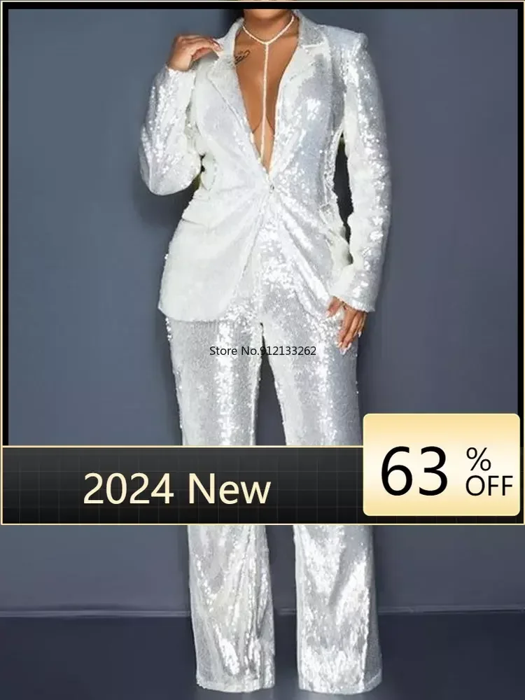 African Clothes for Women Spring Autumn African Women Long Sleeve V-neck Polyester Sequined Two Pieces Sets Top and Pant 
African Clothes for Women Spring Autumn African Women Long Sleeve V-neck Polyester Sequined Two Pieces Sets Top and Pant