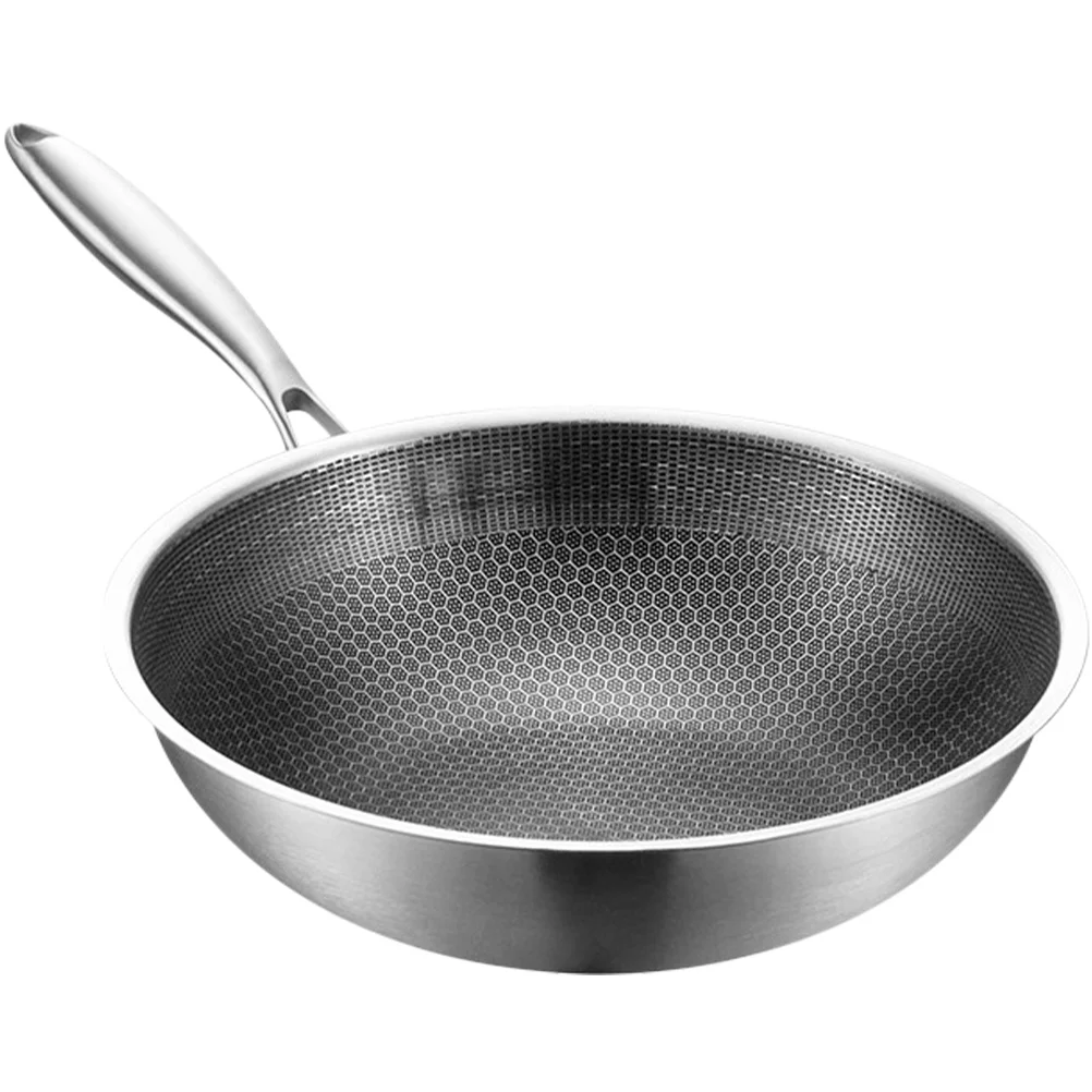 

Pan Wok Frying Skillet Honeycomb Cooking Nonstick Induction Flat Stir Kitchen Fry Stainless Stove Steel Bottom Saute Gas