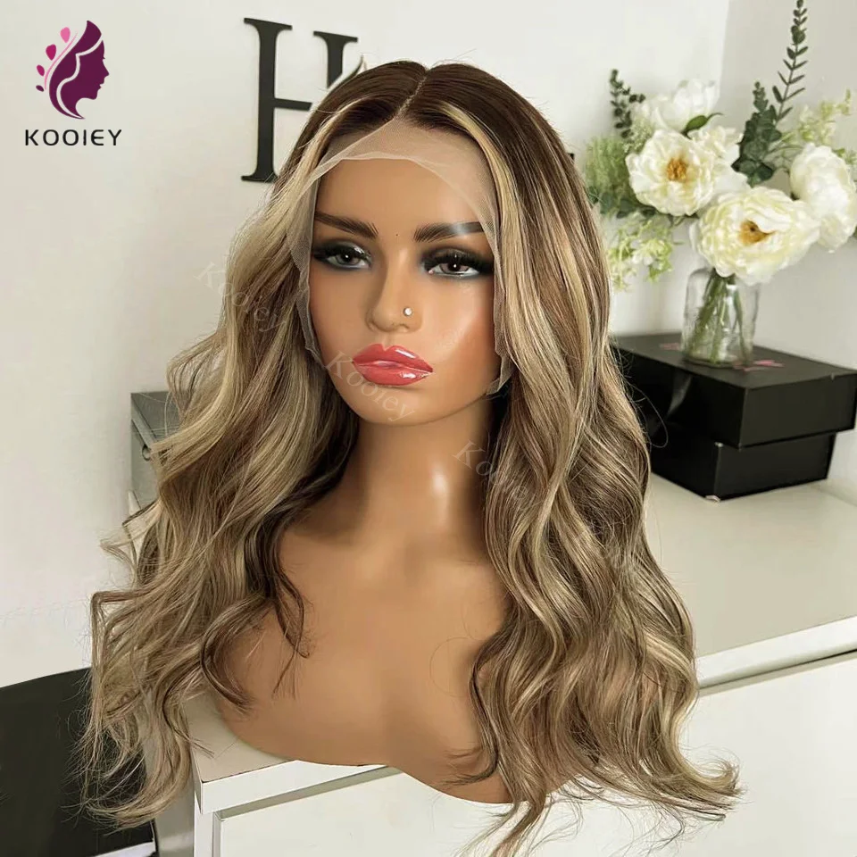 

5X5 Ash Blonde Brown Highlight Lace Front Wig Human Hair 13x6 HD Lace Frontal Wig Glueless Body Wavy Human Hair Wigs For Women