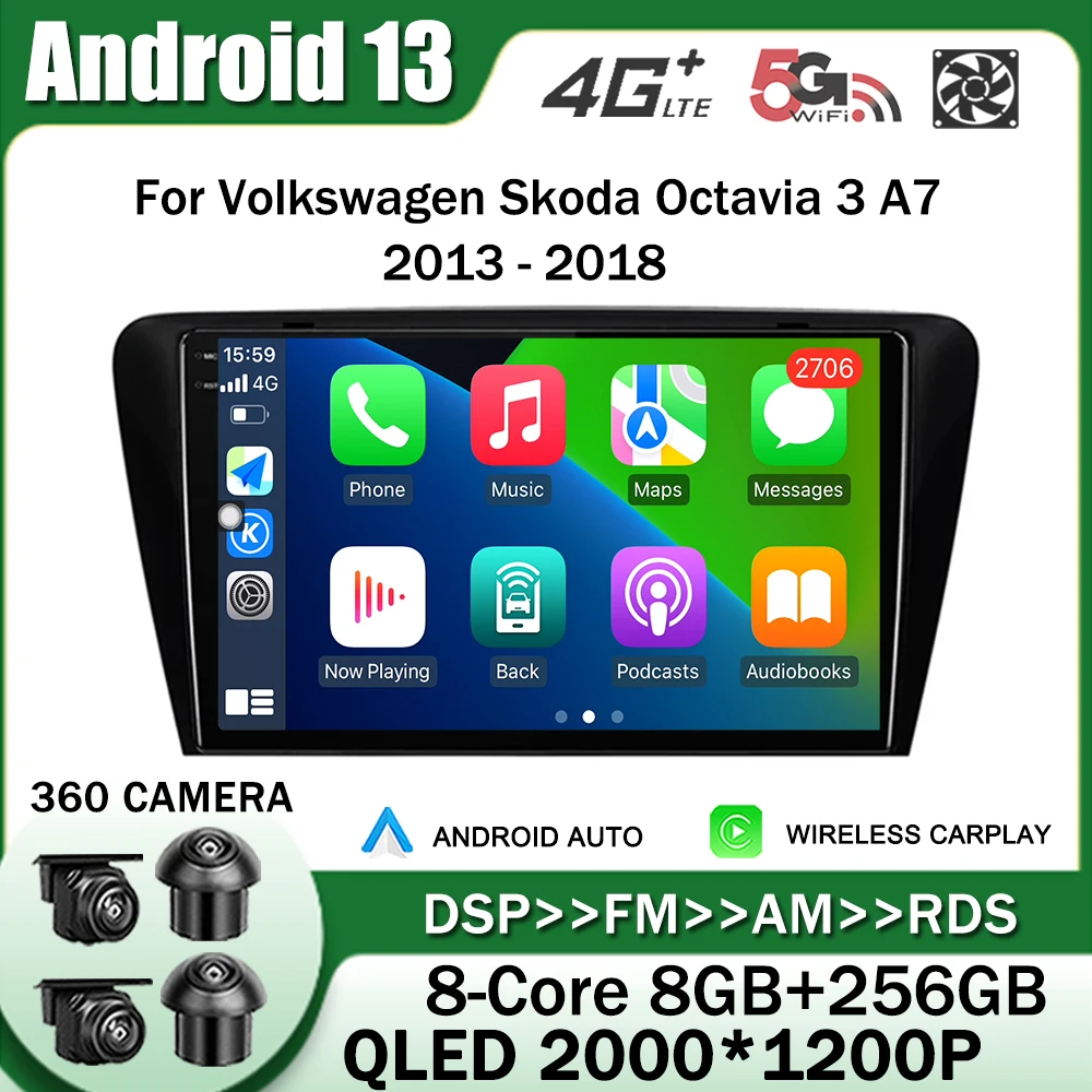 

Автомагнитола на Android 13 для Volkswagen, Skoda Octavia 3, A7 2013-2018, мультимедийный видеоплеер, GPS-навигация, головное устройство, № 2Din, DVD