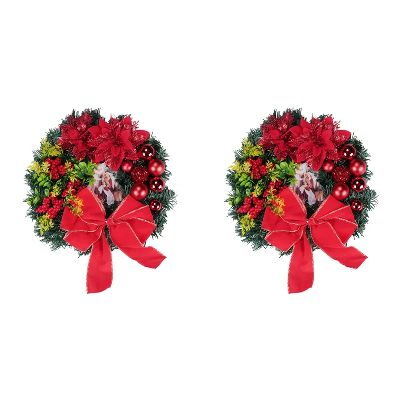

2X Christmas Wreath With Lights Hanging Ornaments Front Door Wall Decorations Merry Christmas Tree Artificial Garland
