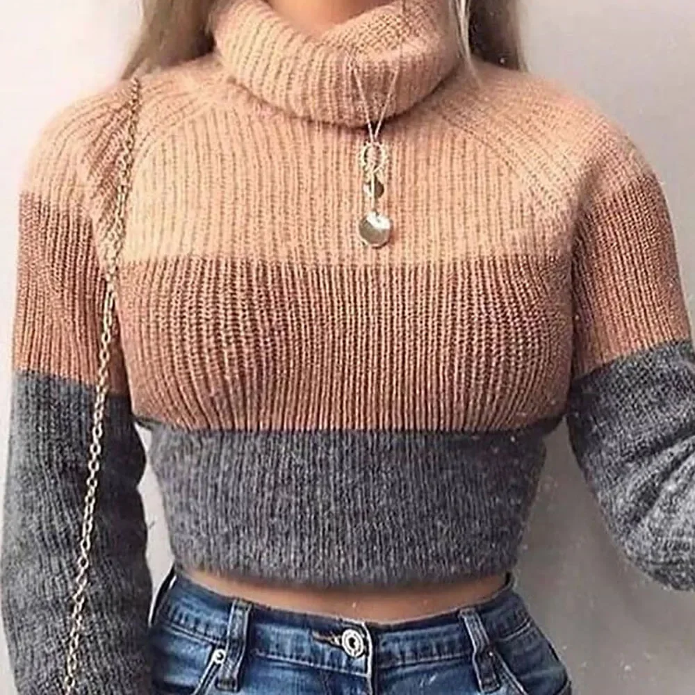 Fashion Women's Turtlenecks Sweaters Striped Long Sleeve Knitted Pullovers Females Cropped Jumpers Sweaters Autumn Winter 2021
Fashion Women's Turtlenecks Sweaters Striped Long Sleeve Knitted Pullovers Females Cropped Jumpers Sweaters Autumn Winter 2021