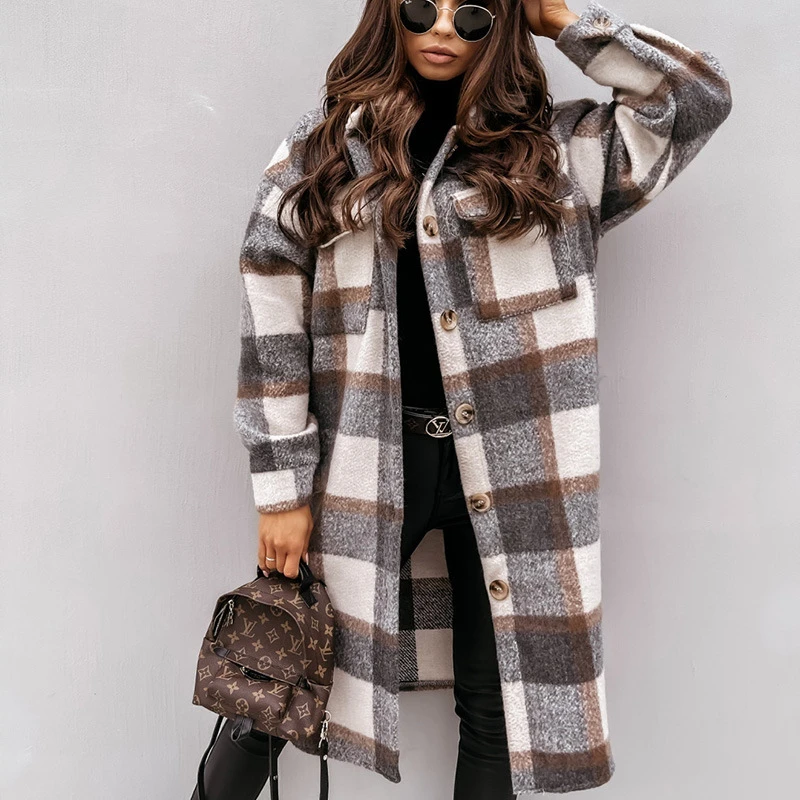 Casual Single-breasted Lapel Autumn and Winter Clothing 2024 Long-sleeved Loose Woolen Coat Women's Plaid Printed Woolen Coat
Casual Single-breasted Lapel Autumn and Winter Clothing 2024 Long-sleeved Loose Woolen Coat Women's Plaid Printed Woolen Coat