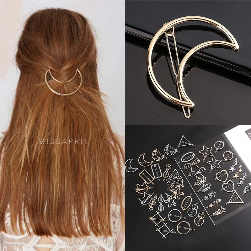 Fashion Metal Love Hair Clips Elegant Star Moon Women Simple Geometric Hairpins Side Clip Girls Sweet Headdress Hair Accessories
Fashion Metal Love Hair Clips Elegant Star Moon Women Simple Geometric Hairpins Side Clip Girls Sweet Headdress Hair Accessories