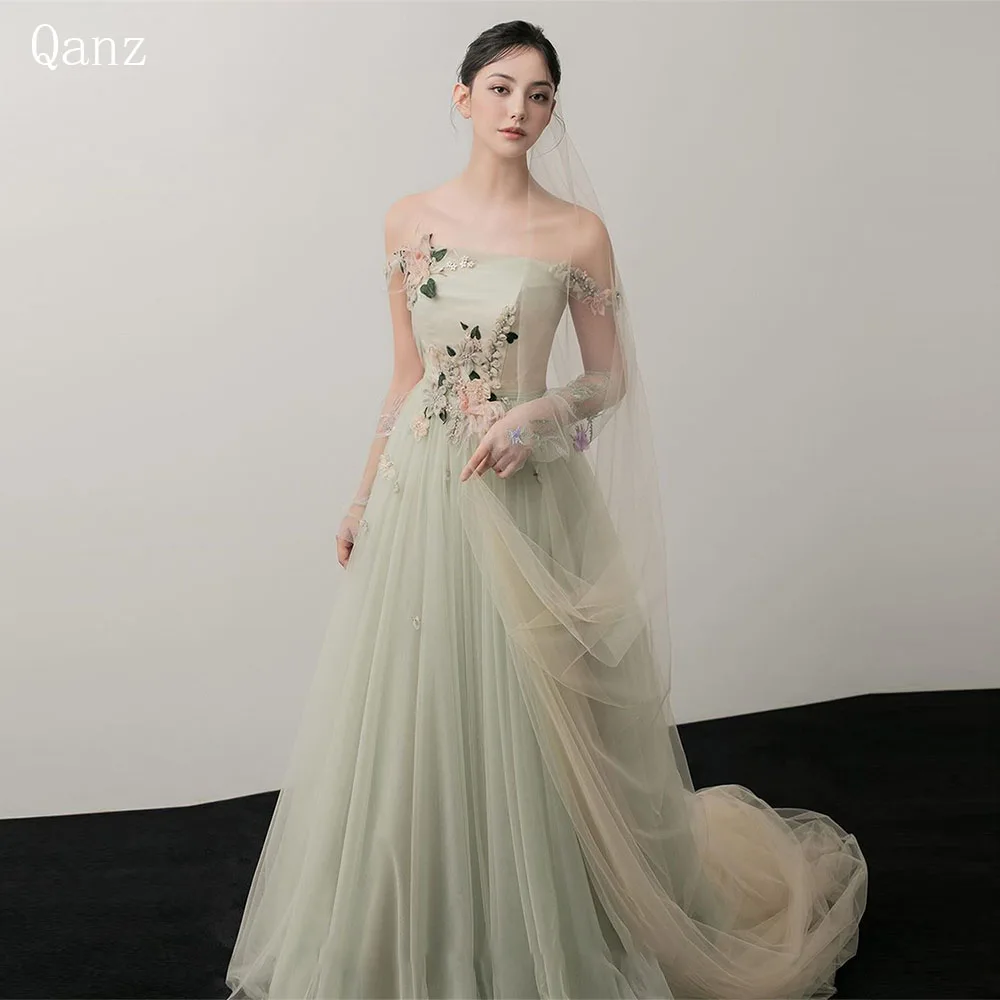 Qanz Sage Green Tulle Prom Dresses Off The Shoulder Long A Line Wedding Party Dress Korea Corset Back Party Dress Women Elegant
Qanz Sage Green Tulle Prom Dresses Off The Shoulder Long A Line Wedding Party Dress Korea Corset Back Party Dress Women Elegant