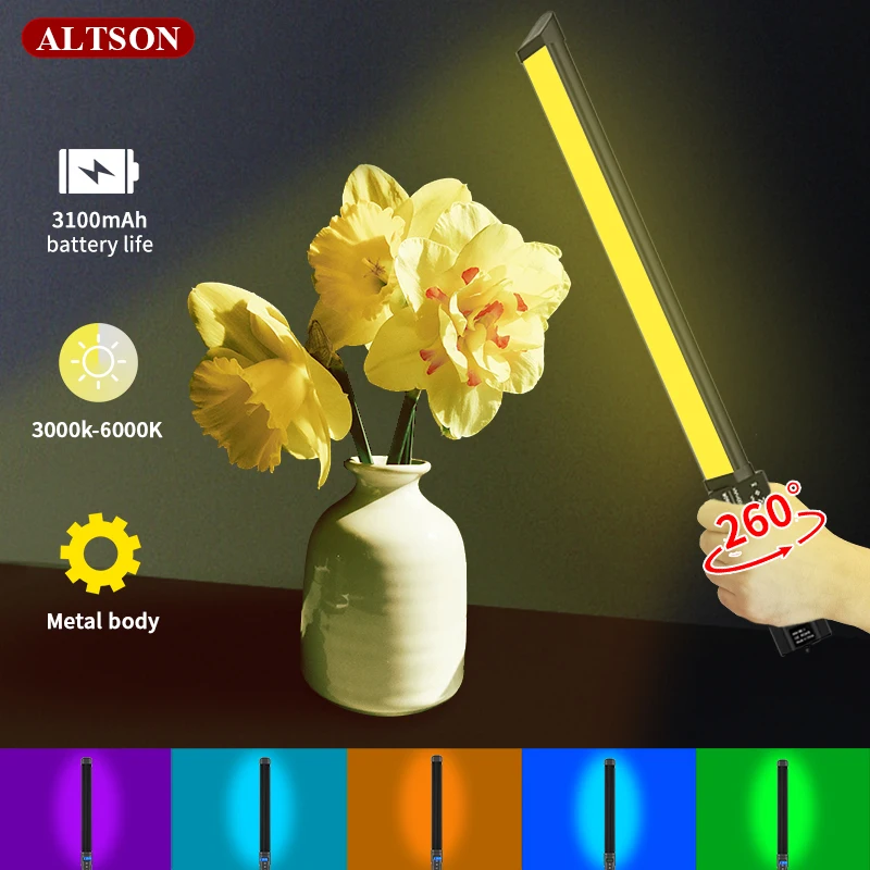 ALTSON LED RGB Video Lights Baton Camera Light Dimmable Can Rotated 260° 3000K-6000K Photo Studio Lamp For Youtube TikTok Vlog
ALTSON LED RGB Video Lights Baton Camera Light Dimmable Can Rotated 260° 3000K-6000K Photo Studio Lamp For Youtube TikTok Vlog