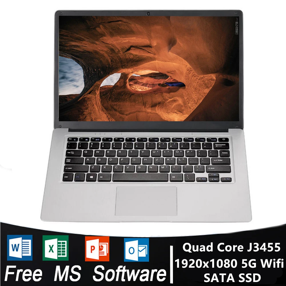 

14.1 Inch Laptop Intel Quad Core J3455 FHD (1920*1080) IPS 6GB RAM 128G 256G 512G 1TB SSD Windows 10 Pro Portable Notebook PC