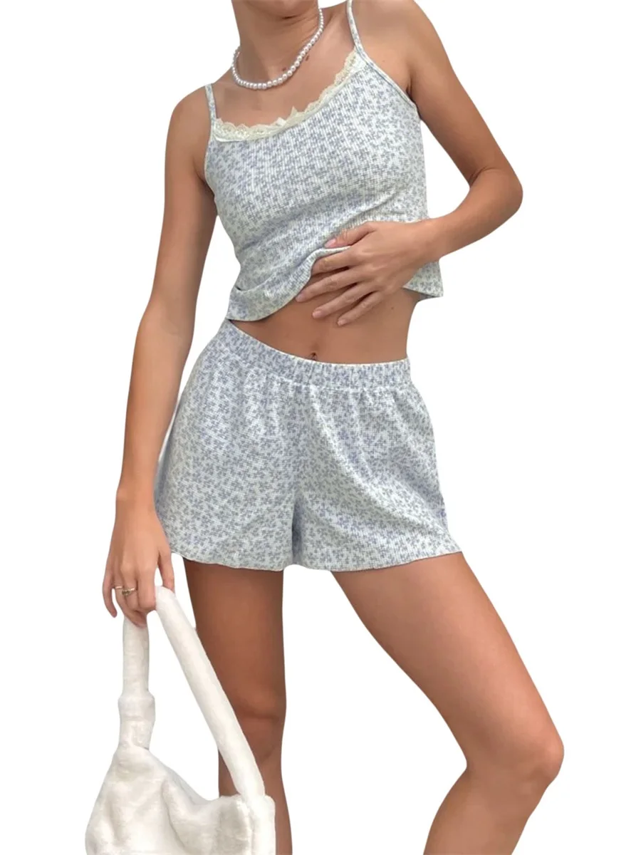 New Womens Summer Clothes 2Pcs Suit Floral Print Lace Camisole Cropped Tops + Elastic Waist Shorts Skin-Friendly Hot Sale S M L
New Womens Summer Clothes 2Pcs Suit Floral Print Lace Camisole Cropped Tops + Elastic Waist Shorts Skin-Friendly Hot Sale S M L