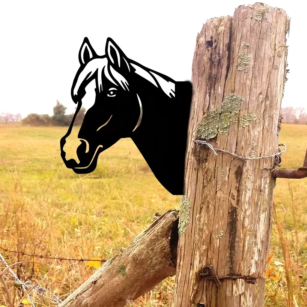 

Hello Young Wrought Iron Silhouette Well-behaved Horse Head Shape Garden Decor Farm Fence Stake Decor Display Racks Home Room Wa