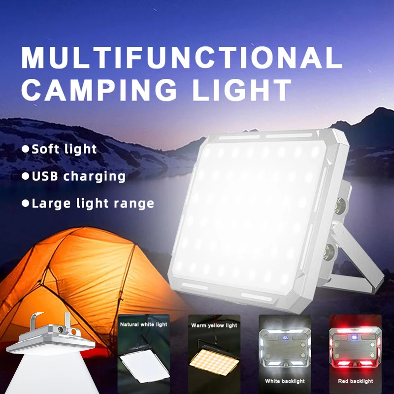 

New USB C Rechargeable LED Camping Strong Light with Magnet Portable Torch Infinite Dimming Flood Light Tent Light Work Lighting